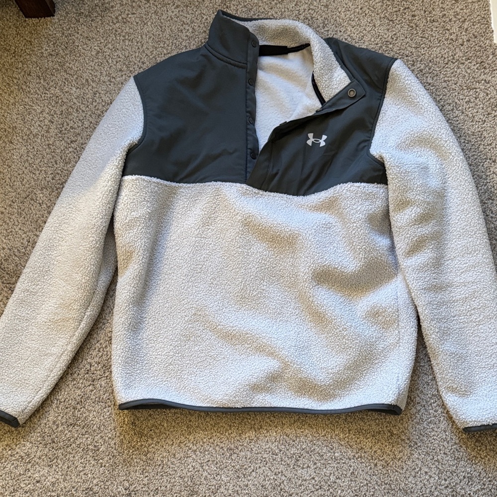 Under Armour Two-Tone Sherpa Snap Pullover - White & Charcoal Large